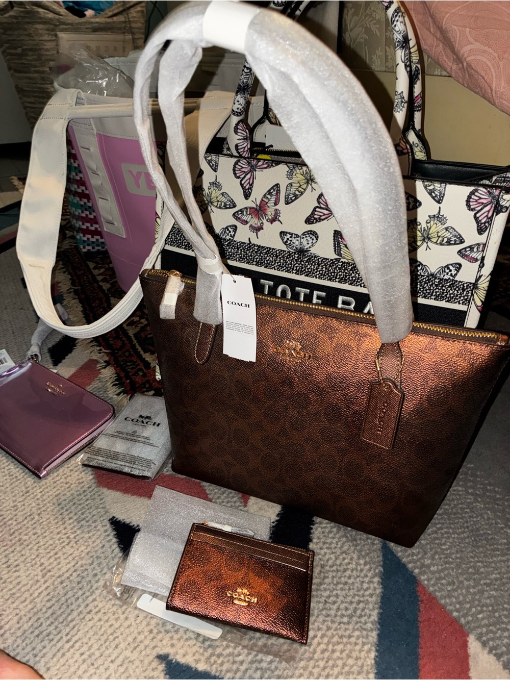 Coach Metallic Copper Signature Tote in Copper &&& Wallet